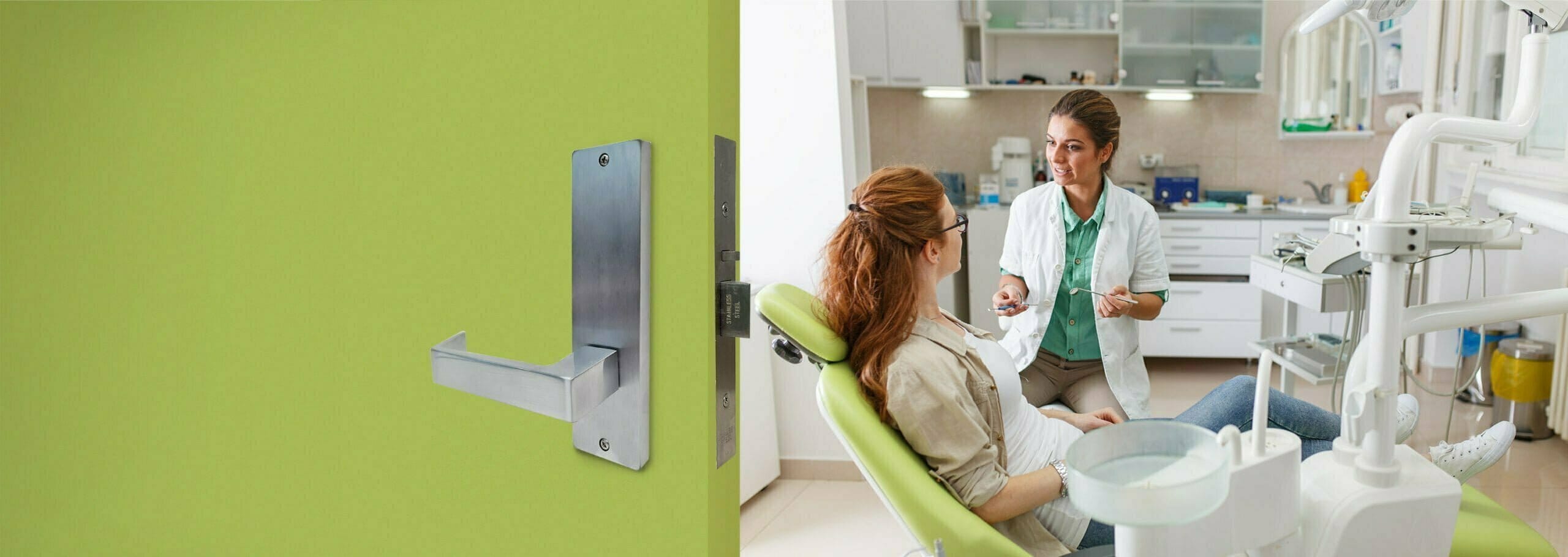 Door hardware in a medical centre corridor